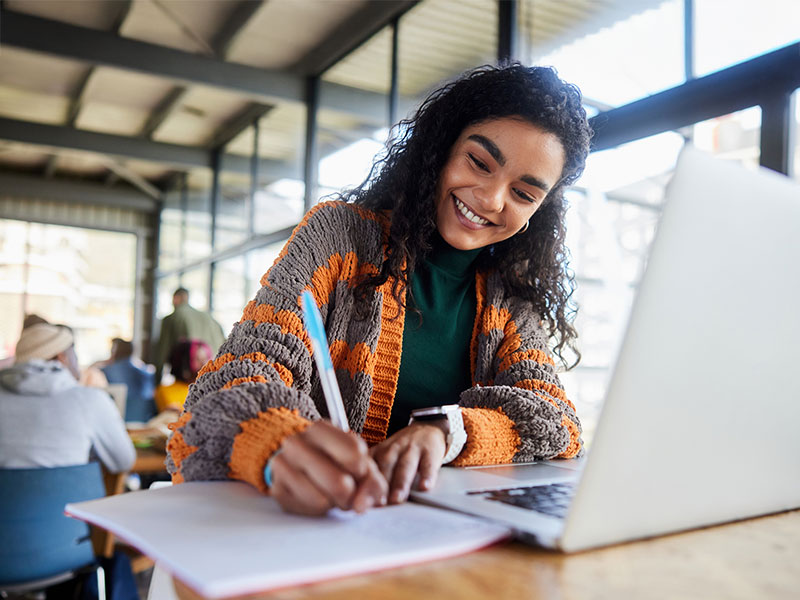 college student on computer